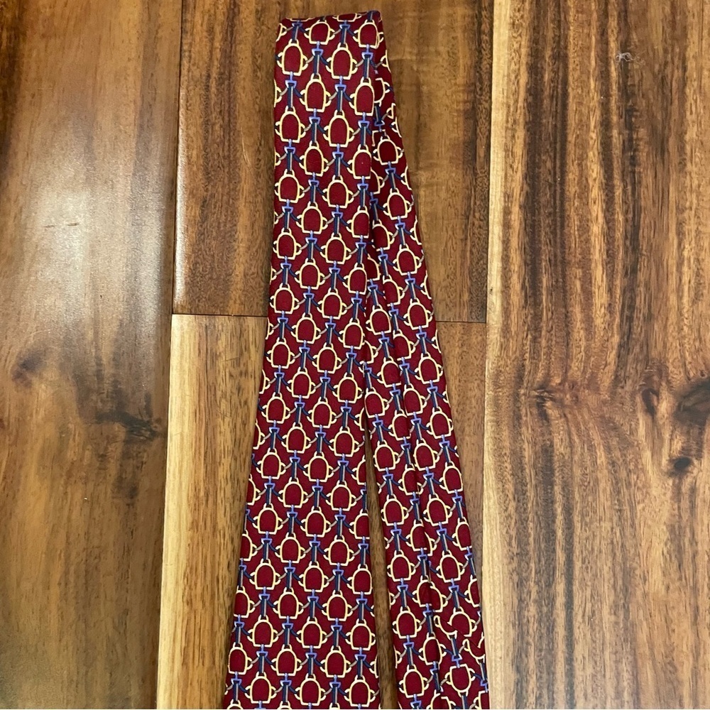Brooks Basics Pure Silk Tie Red Geometric Print Woven Made in USA. - Picture 10 of 11